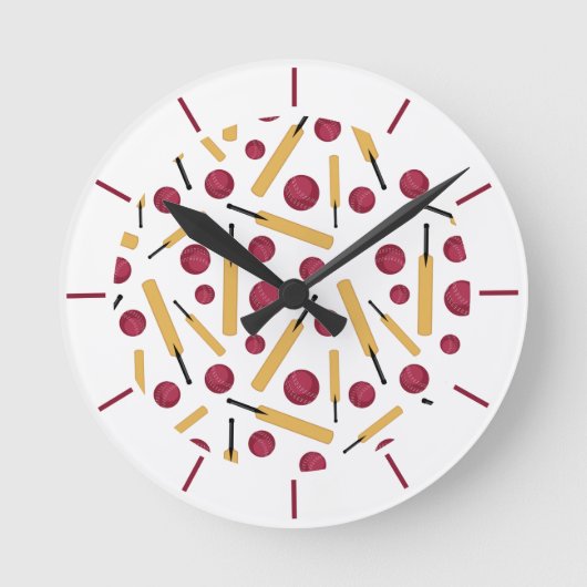 クリケットプレーヤこうもり及びボールクリケッタデザイン ラウンド壁時計 (正面)