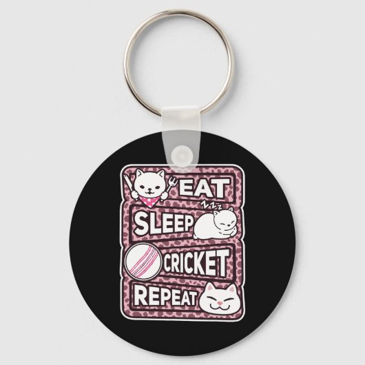 クリケット大好きな少年少女のための Eat Sleep Cricket Repeat キーホルダー (正面)