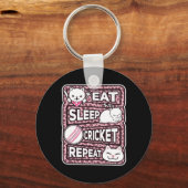 クリケット大好きな少年少女のための Eat Sleep Cricket Repeat キーホルダー (正面)