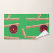 クリケット柄、バスタオオルセットでボーリングした緑 バスタオルセット (ハンドタオル)