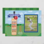 クリケット誕生日パーティーのスポーツ優勝者が写真と戦う 招待状 (正面/裏面)