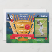 クリケット誕生日フォトパーティーガールボーイスポーツテーマ 招待状 (正面)