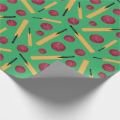 クリケット選手こうもり及びボールクリケット模様 ラッピングペーパー (角)