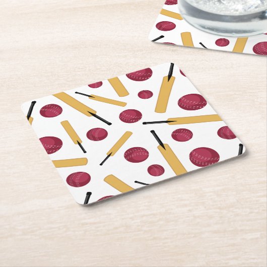 クリケット選手のこうもりとボールパターン(の模様が)ある スクエアペーパーコースター (アングル)