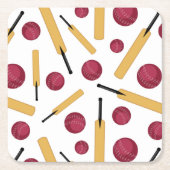 クリケット選手のこうもりとボールパターン(の模様が)ある スクエアペーパーコースター (正面)