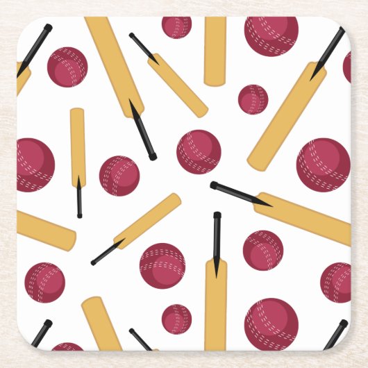 クリケット選手のこうもりとボールパターン(の模様が)ある スクエアペーパーコースター (正面)