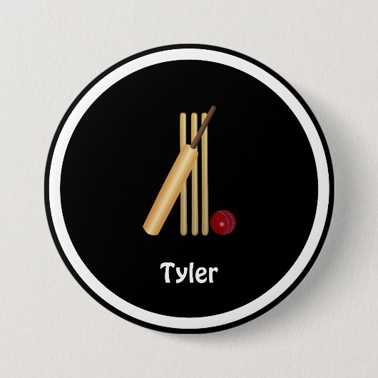 クリケット、くぐり、こうもり及び球のテンプレートカスタマイズ、 缶バッジ (正面)