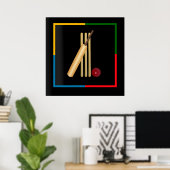 クリケット、くぐり、こうもり、ボール。 ポスター (ホームオフィス)