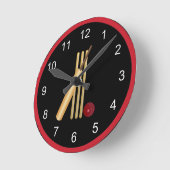 クリケット、こうもり、球 ラウンド壁時計 (傾斜)