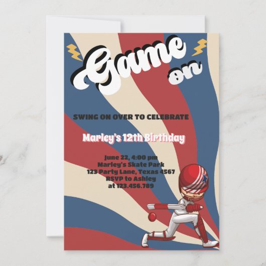 クリケット アメリカ国旗 ゲーム プレイヤー キッズ 誕生日 招待状 (正面)