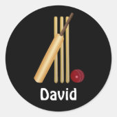 クリケット – ウィケット、こうもりとボール、テンプレート ラウンドシール (正面)