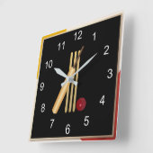 クリケット – ウィケット、こうもりと球、人気があるデザイン、 スクエア壁時計 (傾斜)