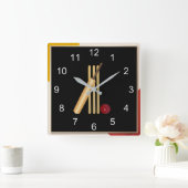 クリケット – ウィケット、こうもりと球、人気があるデザイン、 スクエア壁時計 (ホーム)