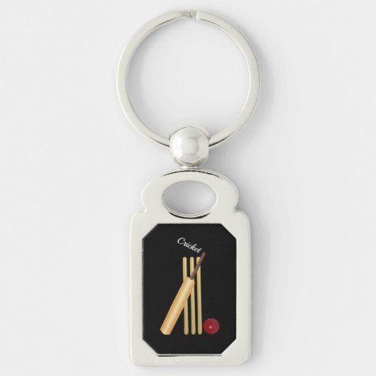 クリケット – ウィケット、こうもり、ボール キーホルダー (正面)