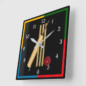 クリケット、ウィケット、こうもり、ボール スクエア壁時計 (傾斜)