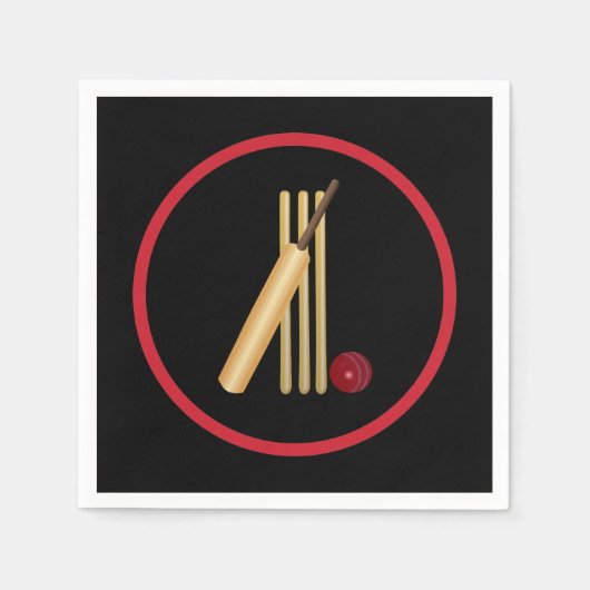 クリケット、ウィケット、こうもり、ボール スタンダードカクテルナプキン (正面)