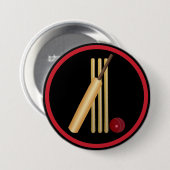 クリケット、ウィケット、こうもり、ボール 缶バッジ (正面&裏面)