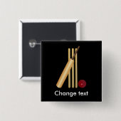 クリケット、ウィケット、こうもり、ボール 缶バッジ (正面&裏面)