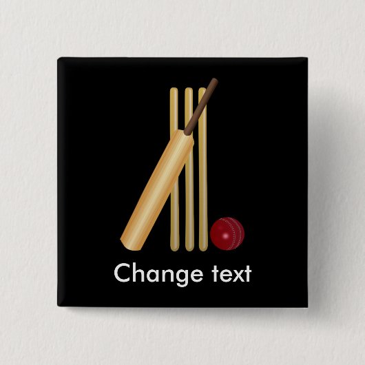 クリケット、ウィケット、こうもり、ボール 缶バッジ (正面)