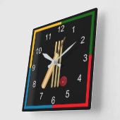 クリケット、ウィケット、こうもり、球 スクエア壁時計 (傾斜)