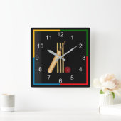 クリケット、ウィケット、こうもり、球 スクエア壁時計 (ホーム)