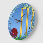 クリケット、ウィケット、ボール ラージ壁時計 (傾斜)