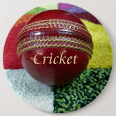 クリケット：レッド懸命ボールアートプリント 缶バッジ (正面)
