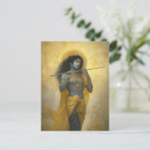 クリシュナのフルート演奏 ゴールデンイエローアート ポストカード (スタンド正面)