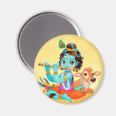 クリシュナインディアン神遊のフルートイラストレーション マグネット (正面/裏面)