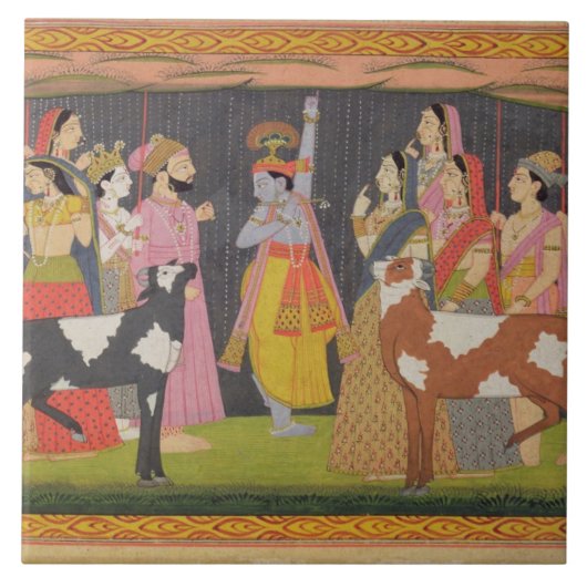 クリシュナリフティング山ゴバルダナ、Bhagav タイル (正面)