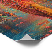 クリシュナ卿遊のフルート・オレンジ・ブルー・アート ポスター (角)