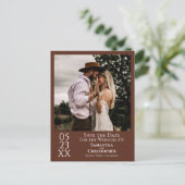 クリシンプルットブラウンウェディング日付の写真を保存 ポストカード (スタンド正面)