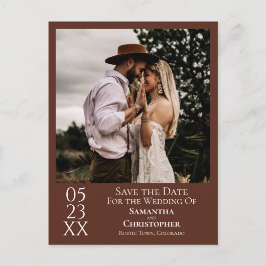 クリシンプルットブラウンウェディング日付の写真を保存 ポストカード (正面)