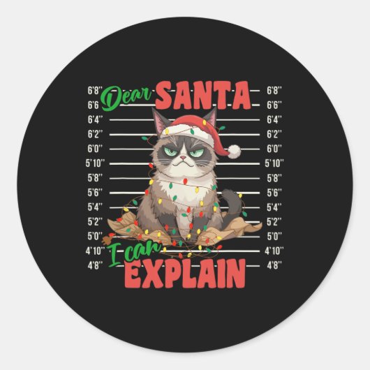 クリスおもしろいトを説明す親愛るCat Mugshot Santa ラウンドシール (正面)