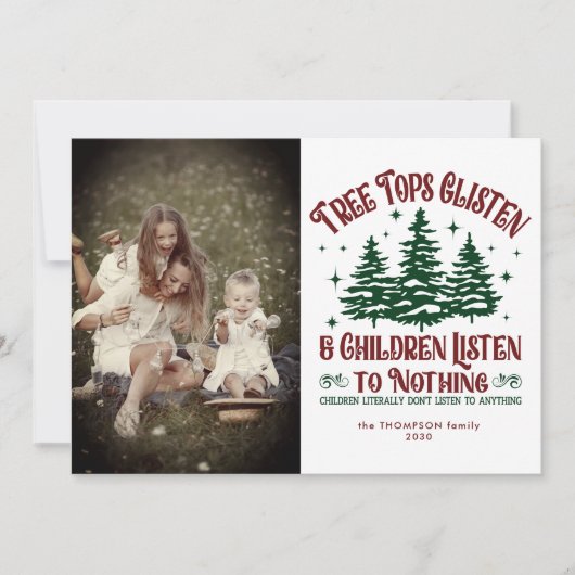 クリスおもしろいパーソナライズされたスマスツリーかわいいフォトレッド シーズンカード (正面)