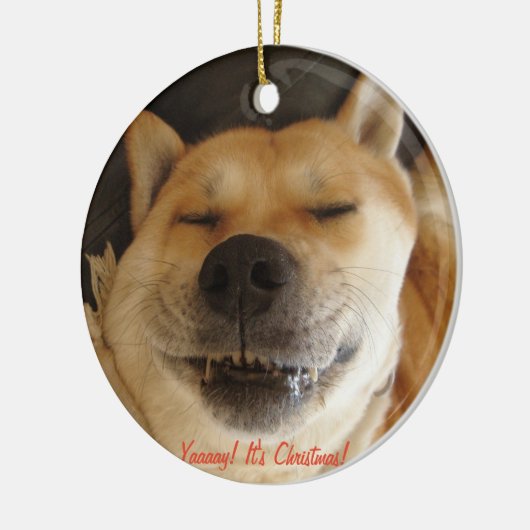 クリスおもしろいマスに笑顔を見せる秋田のかわいい犬 セラミックオーナメント (左)