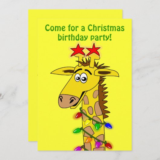 クリスおもしろいマスの明かりのあるキリンお洒落 招待状 (正面/裏面)