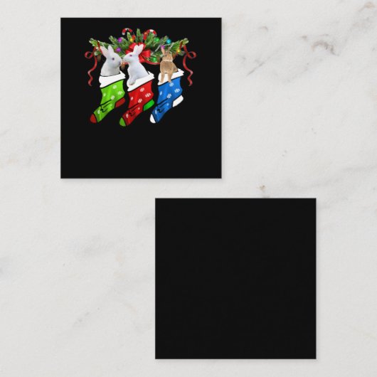 クリスおもしろいマスウサギの贈り物を受け取った3匹のウサギ スクエア名刺 (正面/裏面)