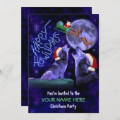 クリスおもしろいマスパーティー醜いセーターウルフプン 招待状 (正面/裏面)