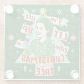 クリスおもしろいマスレトロ飲みユーモアの女性がライトアップ ガラスコースター (裏面)