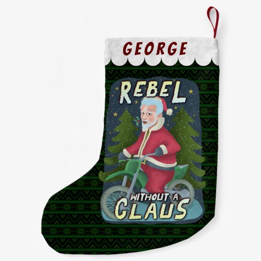 クリスおもしろいマス·サンタクロースのユーモア、バイクに反逆 スモールクリスマスストッキング (裏面)