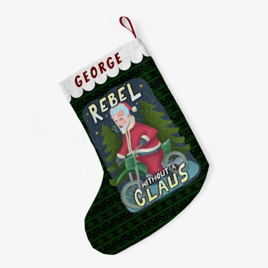 クリスおもしろいマス·サンタクロースのユーモア、バイクに反逆 スモールクリスマスストッキング (裏面 (吊り時))