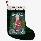 クリスおもしろいマス·サンタクロースのユーモア、バイクに反逆 スモールクリスマスストッキング (正面)