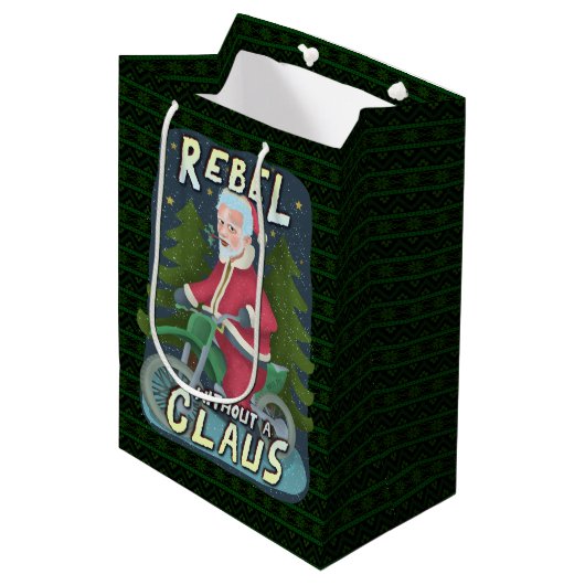 クリスおもしろいマス·サンタクロースのユーモア、バイクに反逆 ミディアムペーパーバッグ (正面アングル)