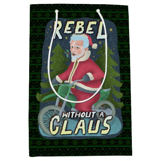 クリスおもしろいマス·サンタクロースのユーモア、バイクに反逆 ミディアムペーパーバッグ (正面)