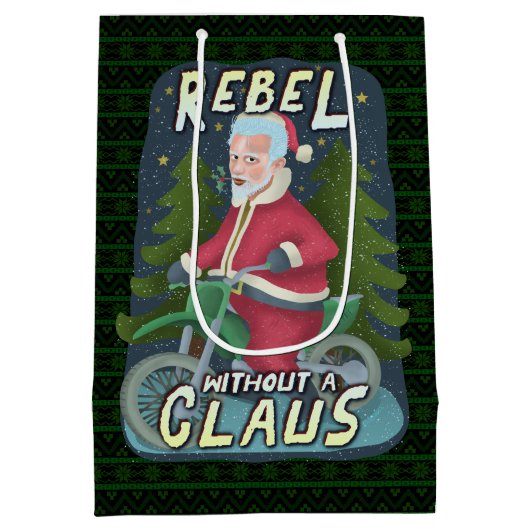 クリスおもしろいマス·サンタクロースのユーモア、バイクに反逆 ミディアムペーパーバッグ (裏面)