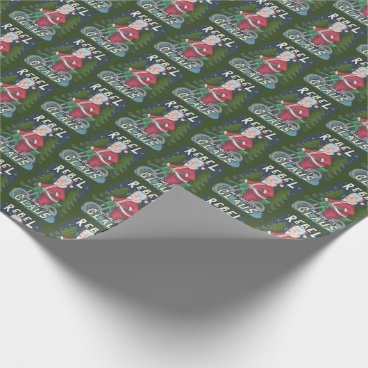 クリスおもしろいマス·サンタクロースのユーモア、バイクに反逆 ラッピングペーパー (角)