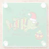 クリスおもしろいマス·バス·魚釣り·フィッシュかわいい漫画 ガラスコースター (裏面)