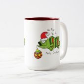 クリスおもしろいマス·バス·魚釣り·フィッシュかわいい漫画 ツートーンマグカップ (正面右)