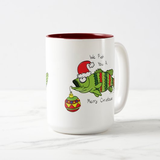 クリスおもしろいマス·バス·魚釣り·フィッシュかわいい漫画 ツートーンマグカップ (正面右)